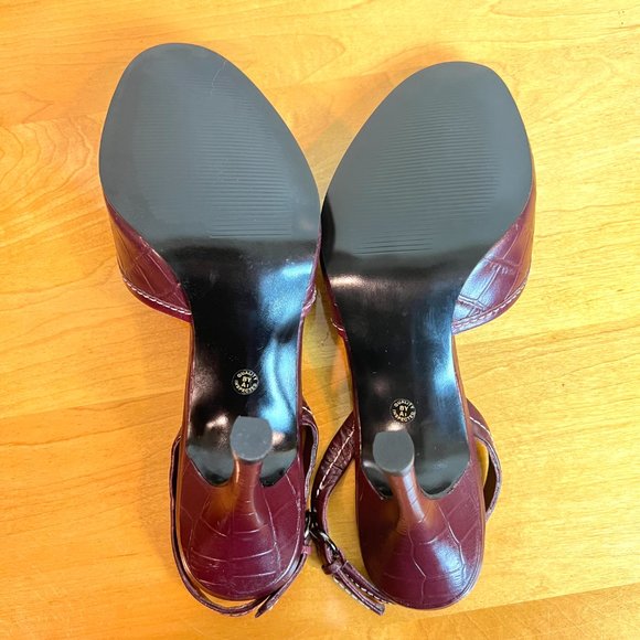 Worthington Size 6.5 Burgundy Mahogany‎ Red Croc Alligator Peep Toe Heels Shoes - Picture 8 of 13